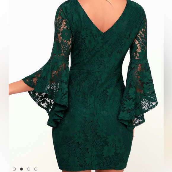 Lulu’s Allure ‘Em In Forest Green Lace Flounce Sleeve Dress - Picture 2 of 6